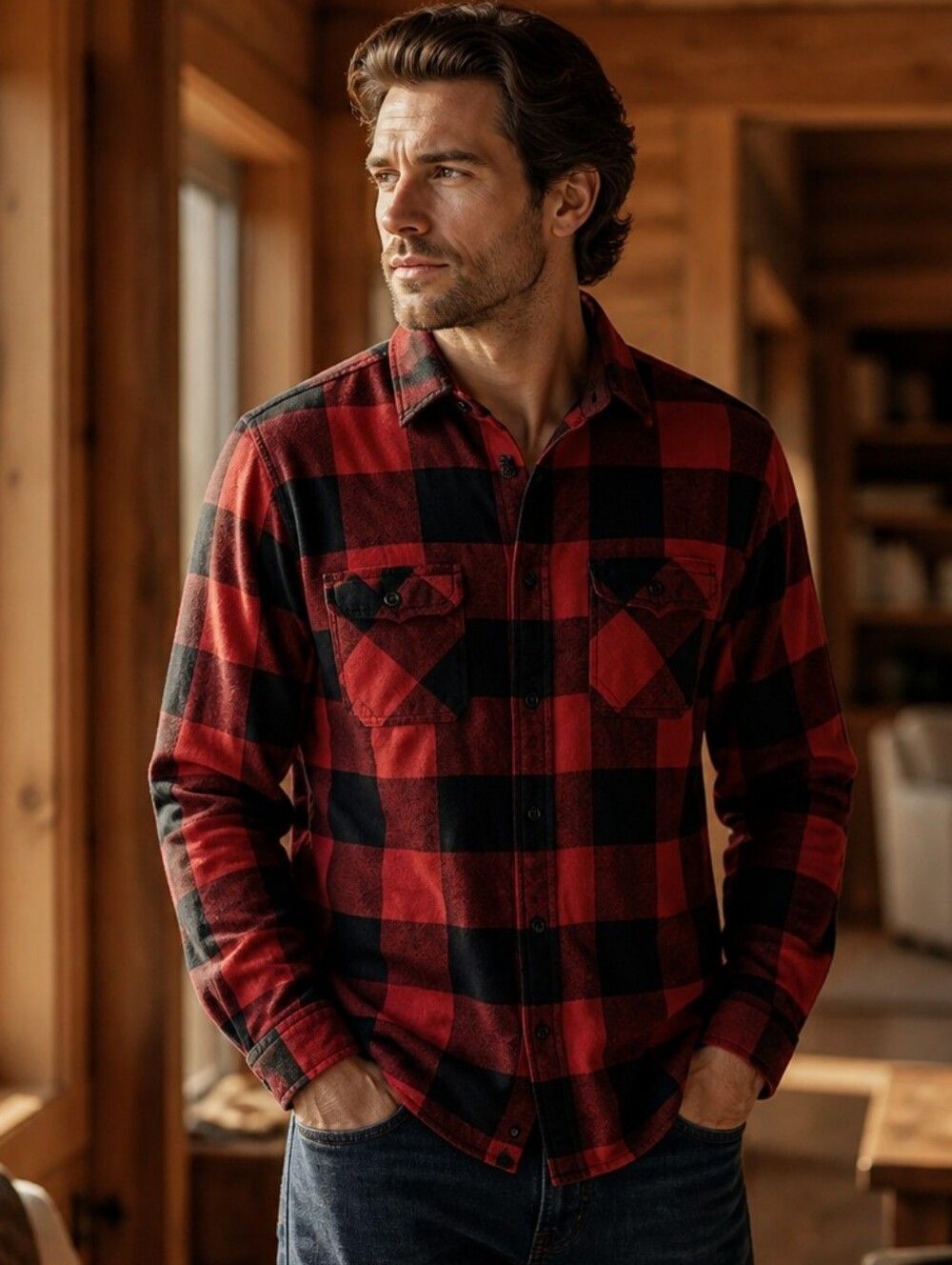 urban pipeline Red and Black Plaid Button Down Shirt